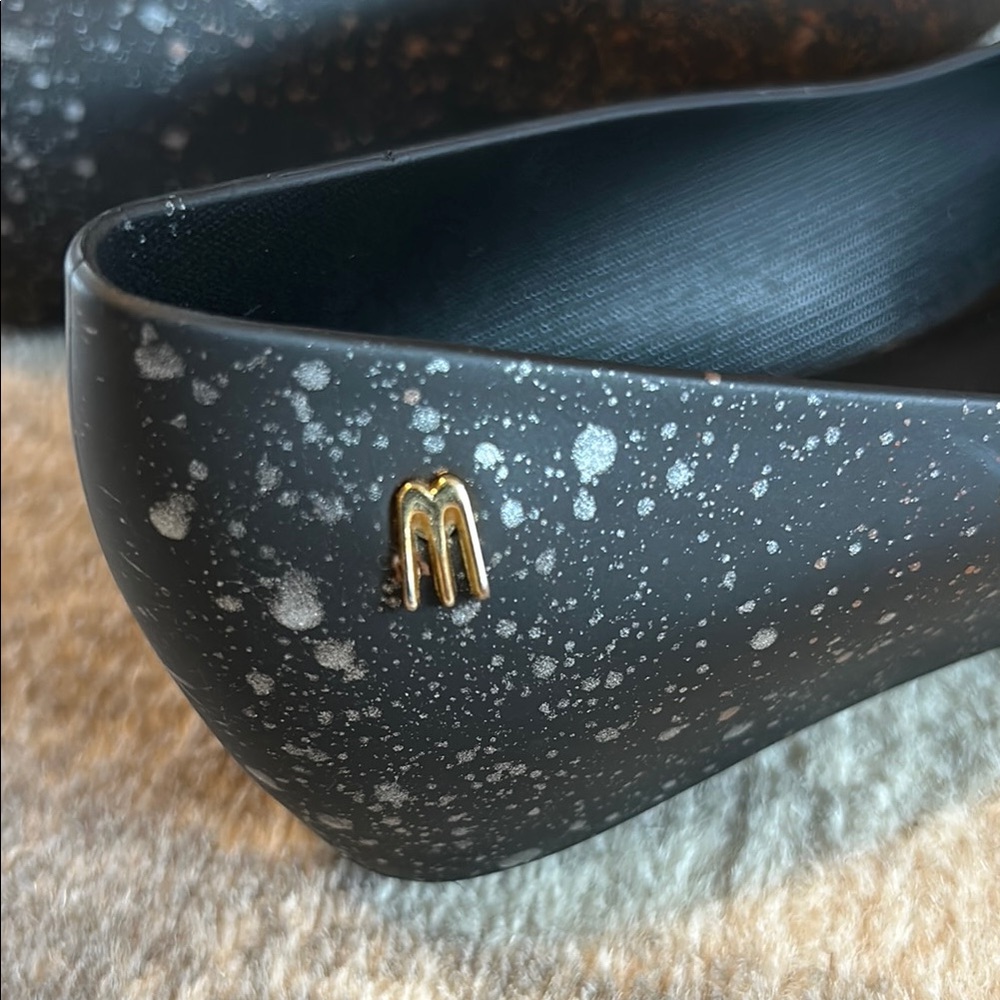 Mini Melissa Kids Black Peep Toe Ballerina Flats. - Picture 7 of 7